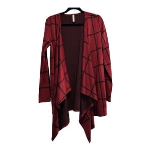 m t s Open-front Drape Checked Maroon & Black Cardigan